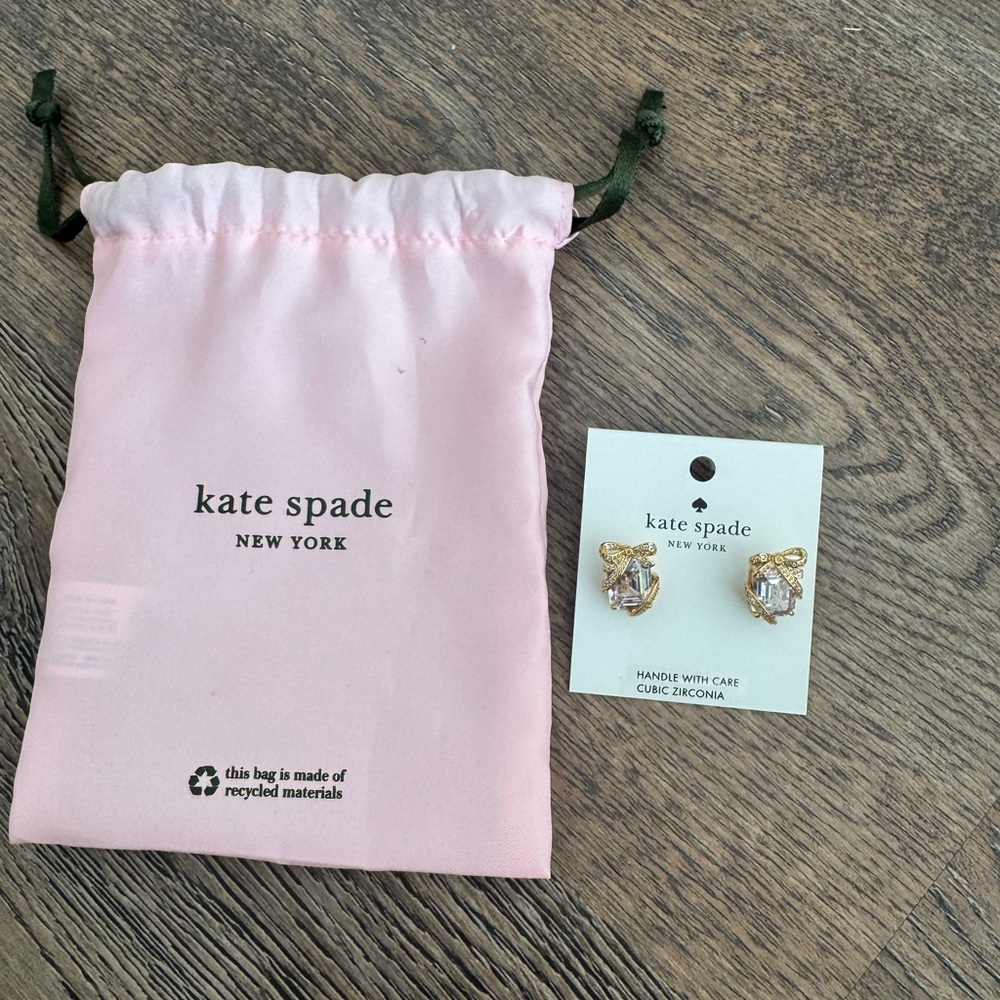 Kate Spade Gold Emerald Cut and Bow Earrings